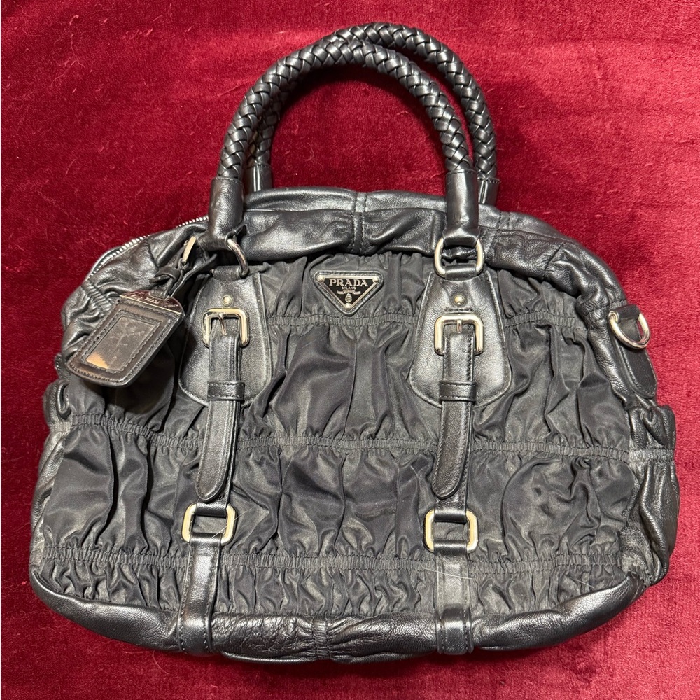 Authentic Prada Tessuto Triangle Logo Bag Black w/ Strap & Auth Cert